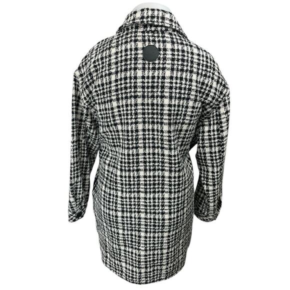 NEW Wat The Brand Black White Tweed Plaid Button Down Long Sleeve Coat Jacket XL - Picture 2 of 4